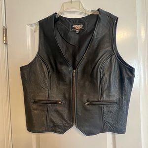 Vintage Vance black leather moto biker vest 3XL